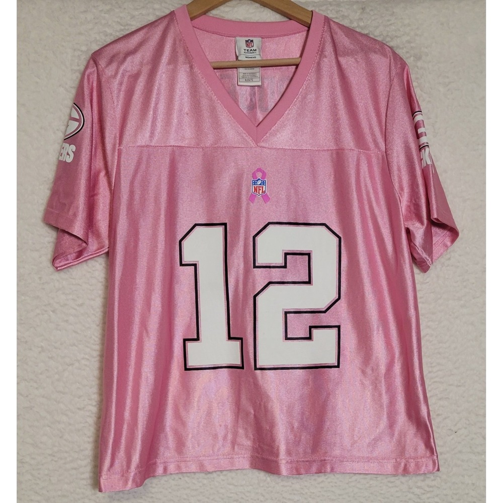 NFL Team Apparel Womens Shirt Pink Size XL Short Sleeve V-Neck Rodgers 1305